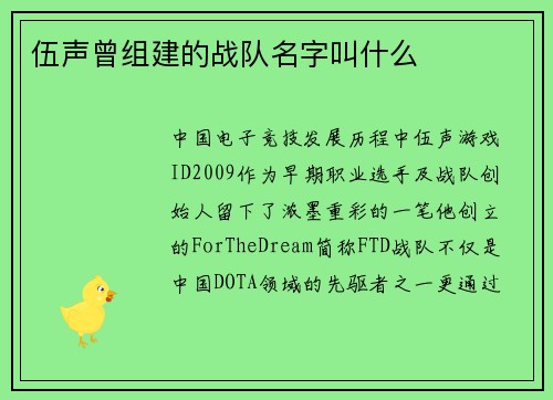 伍声曾组建的战队名字叫什么
