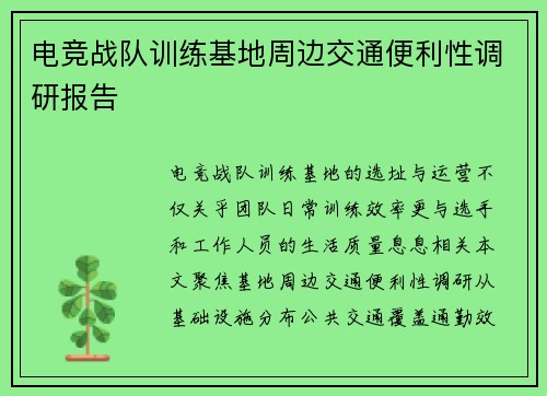 电竞战队训练基地周边交通便利性调研报告